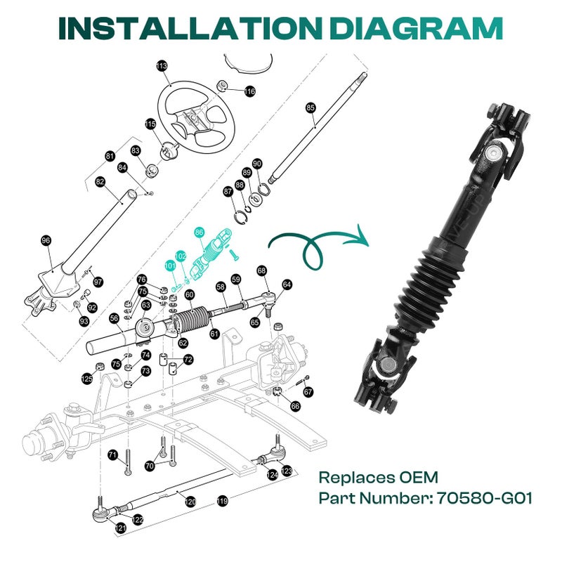 Drive-up Golf Cart Intermediate Steering Shaft Assembly Joint for EZGO TXT 2001-Up Models OEM 70580-G01 - Image 5